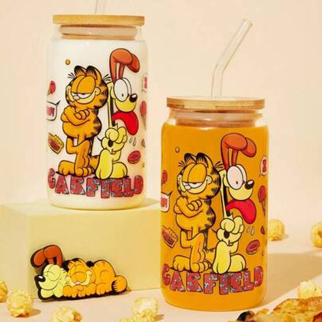 SHEIN High Borosilicate Glass Cup With Cartoon Cats & Dogs Pattern (Straw Cleaning Brush Included), Suitable For Cold & Hot Drinks, Coffee, Milk, Juice, Etc