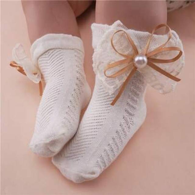 SHEIN Summer Baby Mesh Socks Bowknot Soft Newborn Sock Princess Infant Pearl Bow Socks Toddler Girls Cute Breathable Socks For 0-3Years
