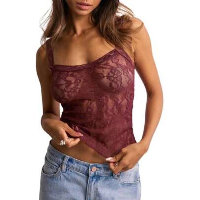 SHEIN Women Cami Tank Top Lace Mesh See Through Camisole Y2k Sexy Slim Fit Vest Crew Neck Backless Sleeveless Crop Tops Summer Going Out Tops Club Streetwea