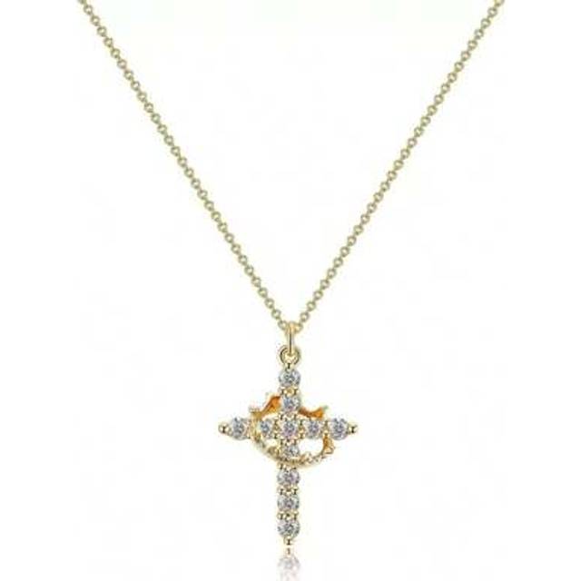 SHEIN 1pc Gold Cross Necklace With Suspended Crown Design, Delicate Luxurious Clavicle Chain, Copper Metal For Women Evening Wear, Holiday Gift