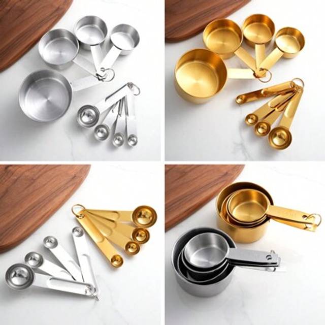 SHEIN 4pcs/8pcs Stainless Steel Measuring Cup And Spoon Set, Coffee, Spices, Baking, Kitchen Tools Measuring Utensils