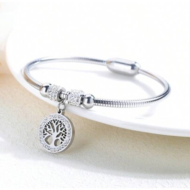 SHEIN 1pc Fashionable Diamond Encrusted Golden Tree Shape Circle Charm Bracelet For Women, Suitable For Banquet