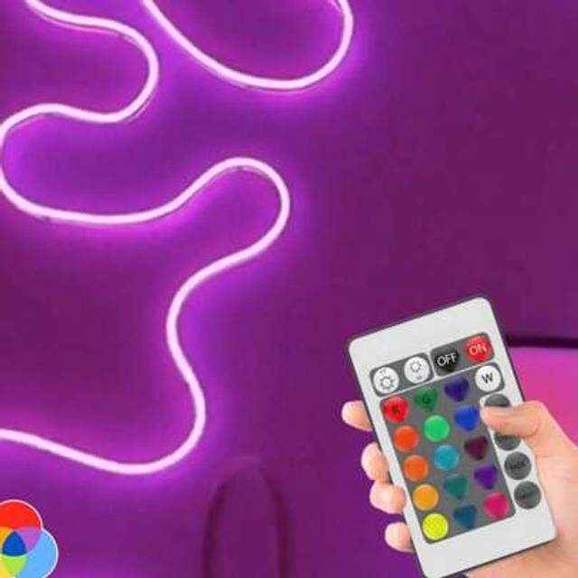 SHEIN 1 24-Key Remote Control RGB LED Neon Strip - Dimmable, Flexible Silicone For Signs, Bedrooms, Playrooms And Party Decorations