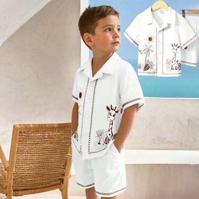SHEIN 2pcs/Set Young Boys Hawaiian Floral Print Short Sleeve Shirt And Matching Shorts, Comfortable, Breathable, Suitable For Beach Vacation, Daily Wear, Sp