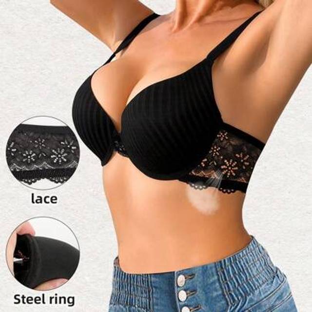 SHEIN Sexy Push Up Bra Women Lace Solid Color Bras Underwire Crop Top Bralette Gathered Bras Brassiere Lingerie Backless Intimates Female Underwear