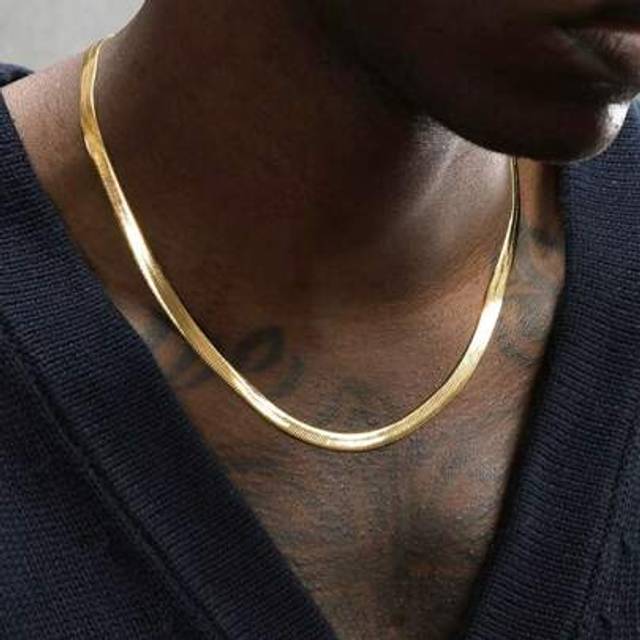 SHEIN 1pc Stainless Steel Gold Blade Chain Choker Style Snake Chain Necklace, For Men