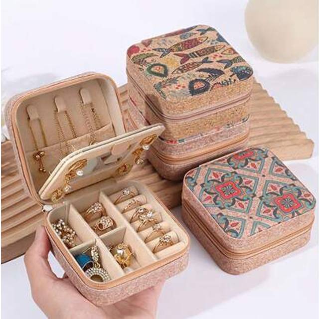 SHEIN 1pc Printed Travel Jewelry Storage Box, Women&#39;s Gift, Mini Jewelry Storage Box, Double-Layer Portable Mini Jewelry Display And Storage Box, Necklace A