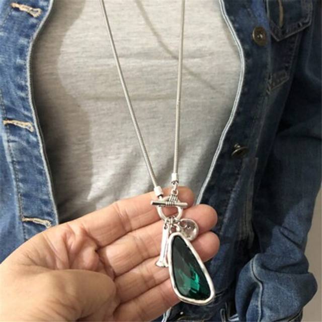 SHEIN 1 Asymmetrical Crystal Personalized Elegant Long Sweater Necklace Style Necklace