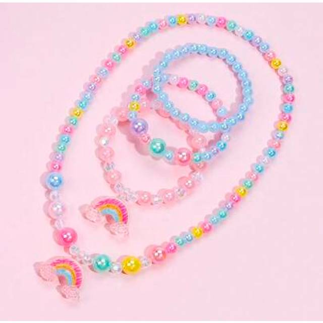 SHEIN 4pcs/Set Kids Colorful Rainbow Beaded Necklace & Bracelet Jewelry Set, Random Colors