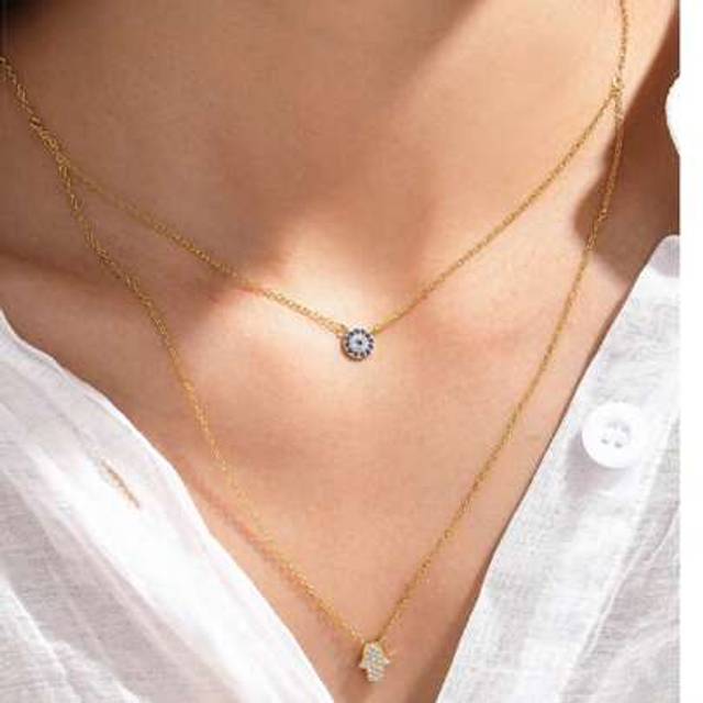SHEIN 1Pc Double Layer Necklace S925 Sterling Silver Polestar Zirconia Pendant Choker Necklace Woman Dating Fine Jewelry