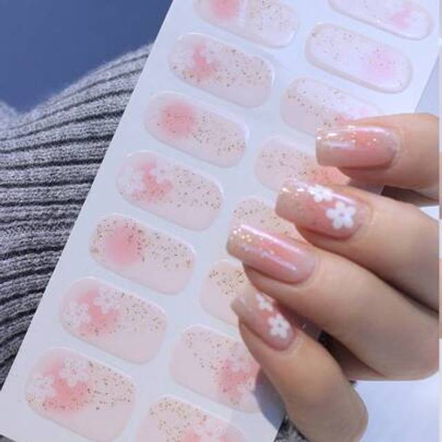 SHEIN 1pc Ombre French Nail Art Sticker, Floral Decorative Nail Wraps, Light Pink Waterproof Manicure Nail Sticker