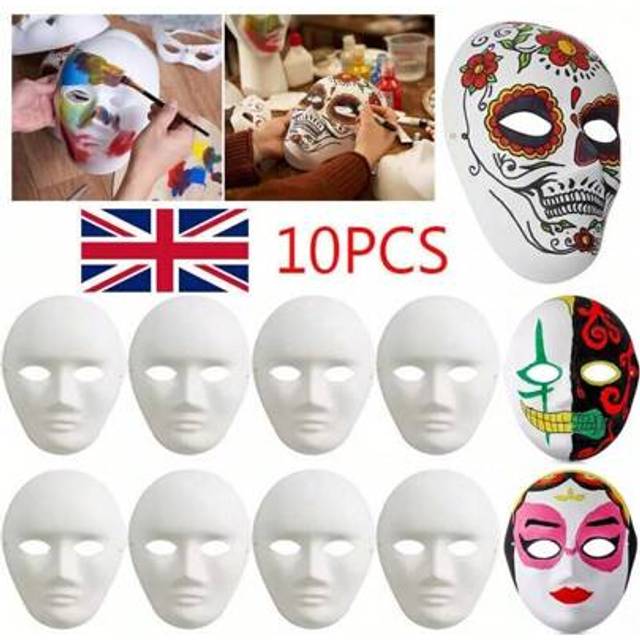 SHEIN 10pcs Full Face Masks Paper Blank Mask Crafts DIY Costume Masquerade Halloween Party Mask