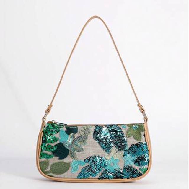 SHEIN Sequin Embroidery Floral Baguette Bag Ladies Fashion All-Match Beaded Stitching Underarm Bag With Contrasting Color Embroidery Zipper Shoulder Bag Cut