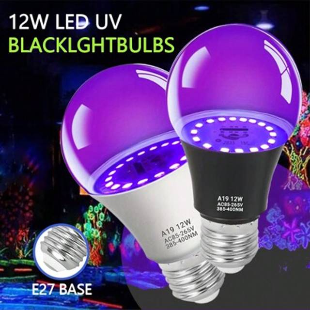 SHEIN LED Black Light Bulb, 12W(100Watt Equivalent) A19 UV Blacklight Bulb, UVA Level 385-400nm, E26 Medium Base ,Glow In The Dark For Blacklight Party,Fluo