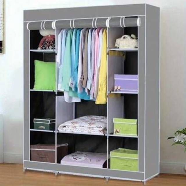 SHEIN PRACTICAL FABRIC CANVAS WARDROBE HANGING RAIL SHELVING CLOTHES STORAGE CUPBOARD