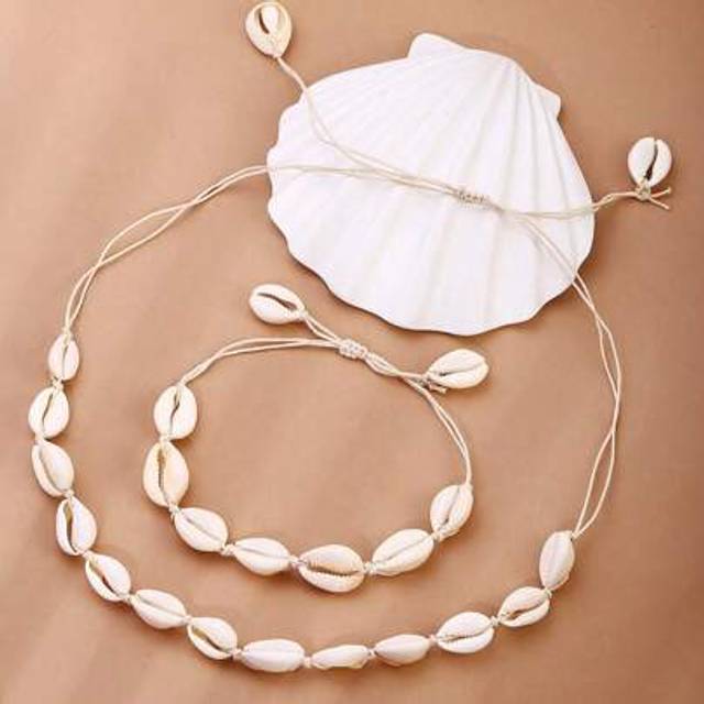 SHEIN 2pcs Bohemian Beach Holiday Vintage Style Shell & Beads Necklace Set, Summer