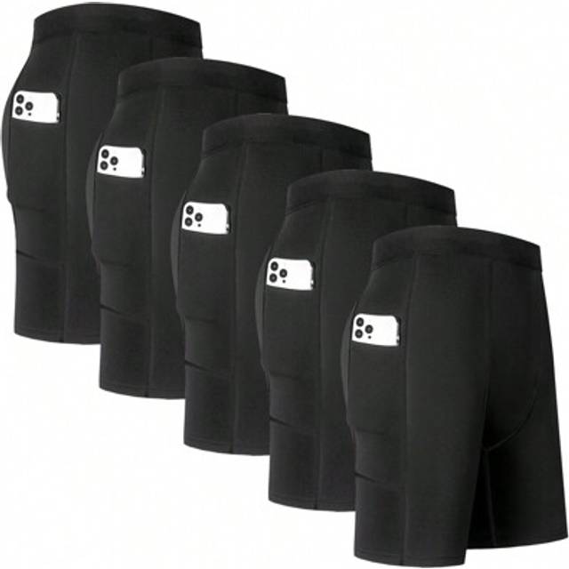 SHEIN 5pcs Men&#39;s Sports Running Quick-Drying Boxer Briefs With Pocket, Long Leg Performance Compression Boxer Briefs