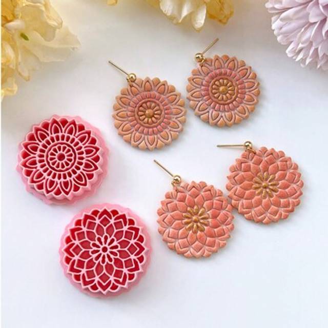 SHEIN Flower Polymer Clay Cutters, Mandela Embossing Clay Earring Cutter For Polymer Clay Jewelry Making, Polymer Clay Stud Earring Stamp Making Tool, Clay