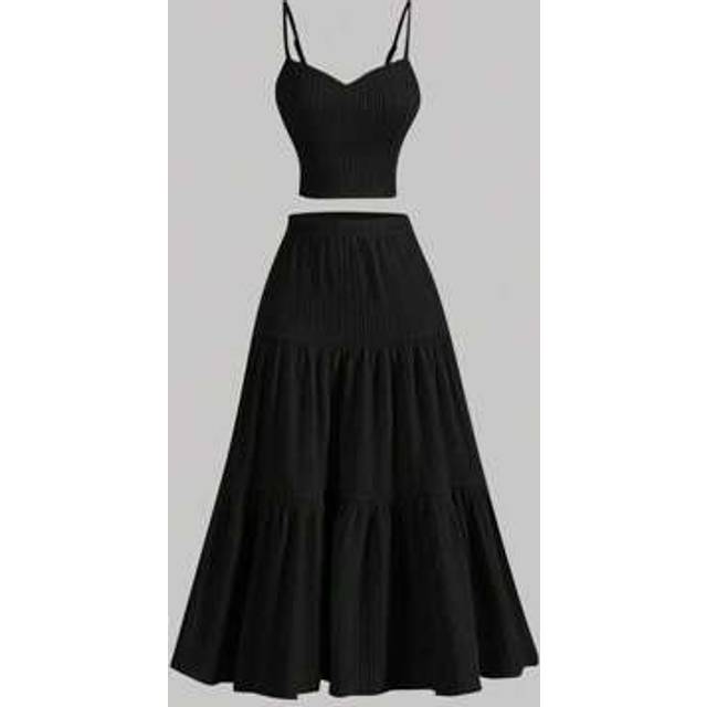 SHEIN Tween Girl Fitted Elegant Camisole And Long Midi Skirt 2 Pieces Set