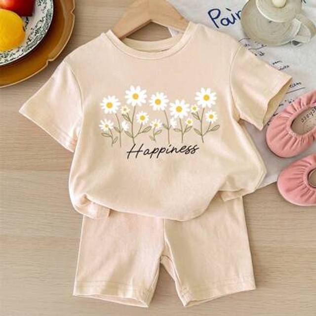 SHEIN Baby Girl Casual Minimalist Short Sleeve Shorts Set, Suitable For Summer