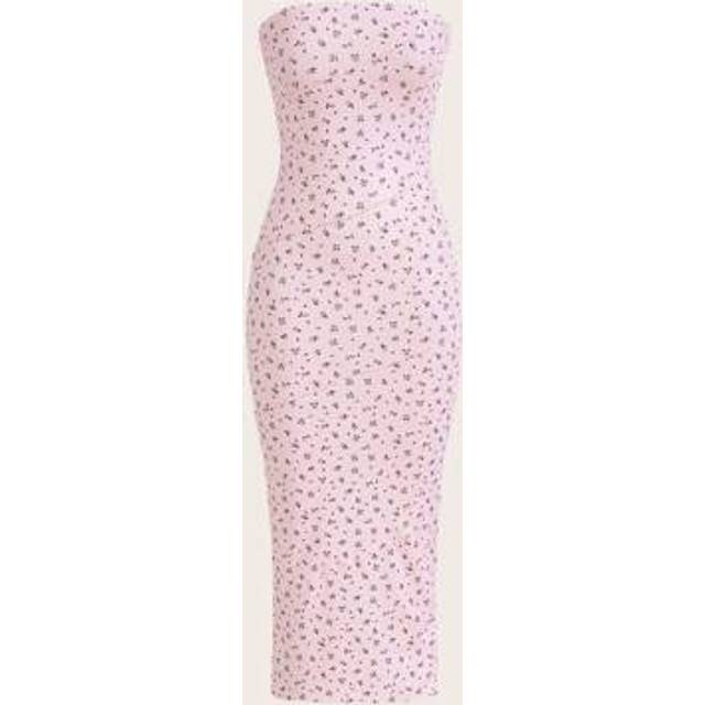 SHEIN Summer Going Out Pink Ditsy Floral Print External Suture Tube Bodycon Dress
