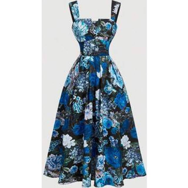 SHEIN Vintage Palace Style Print Red Women Dress New Years Eve Outfit Sundress Long Dress