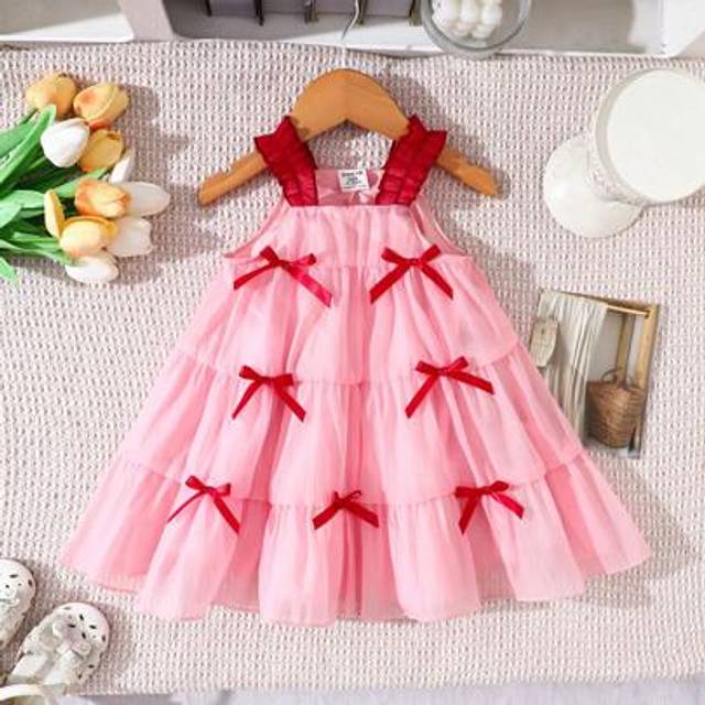 SHEIN Baby Girl Cute Bow Strap Dress, Summer