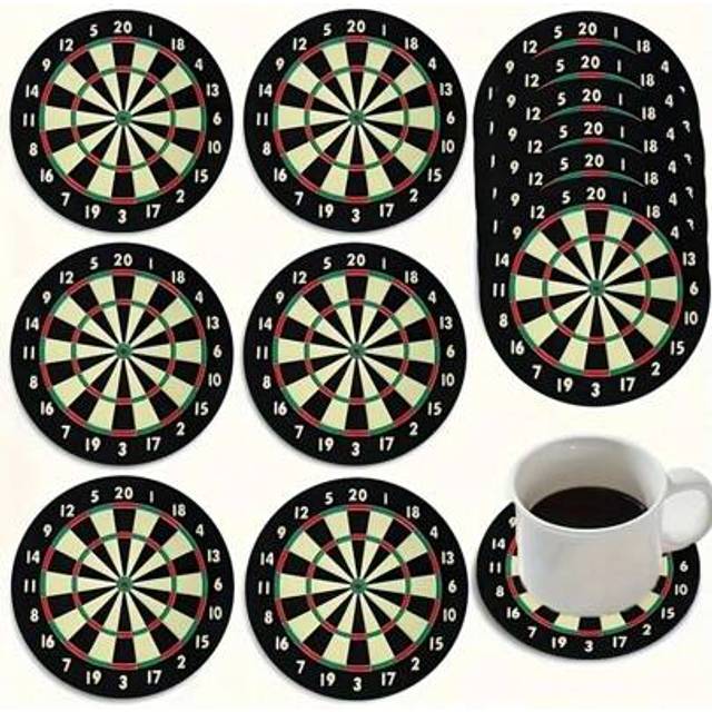 SHEIN 6pcs/Set Charming Dartboard Theme Wooden Cup Coasters - Round Heatproof Anti-Slip Drink Mats, Suitable For Home Decor And Party - Perfect Gift Idea, C