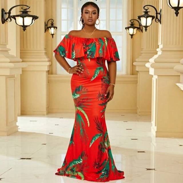 SHEIN Plus Size Printed Off Shoulder Bodycon Midi Dress With Sexy Bodycon Party Dress Wedding Guest Dress Formal Dress Evening Dress