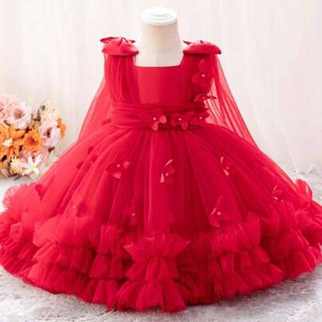 SHEIN Young Girls Christmas Butterfly Applique Beaded Tulle Princess Dress