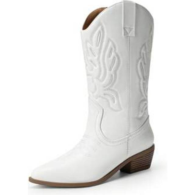 SHEIN Women&#39;s Cowboy Boots Waterproof Mid Calf Boots, Comfy And Fashionable Cowgirl Boots Embroidery Stitched Western Boots For Party And Dress Up