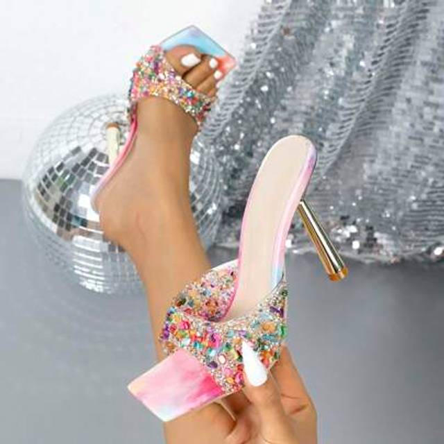 SHEIN Fashion Women&#39;s Crystal Embellished High Heel Sandals
