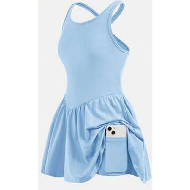 SHEIN Tween Girls Solid Color Casual Sports Racerback Dress For Daily Wear