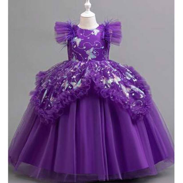 SHEIN Cap Sleeve Flowy Long Party Dress For Young Girls, Glittery Princess Style Suitable For Birthday Party, Graduation Ceremony