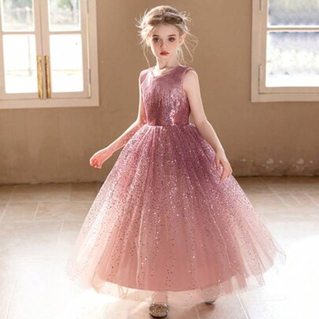 SHEIN Tween Girls Luxury Sequin Decorated Puffy Dress, Pink Color, Birthday Party / Wedding Formal Gown