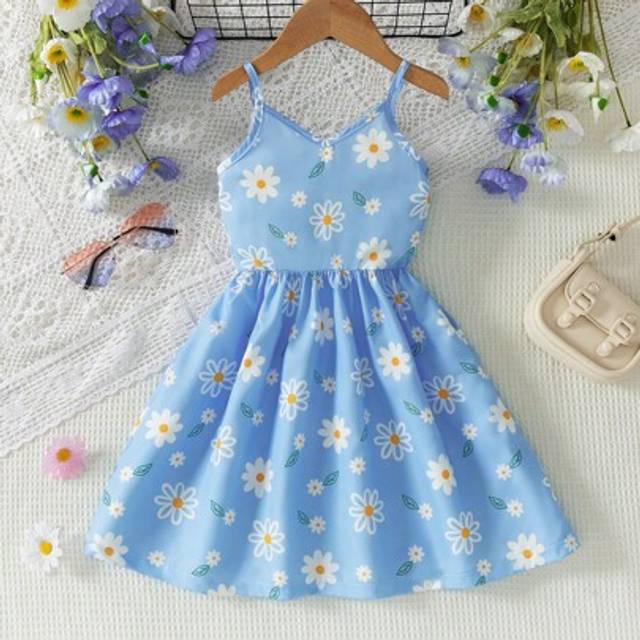 BASUSARRI Young Girl Spaghetti Strap Summer Dress, Cute Casual Beach Cover-Up, Versatile And Comfortable