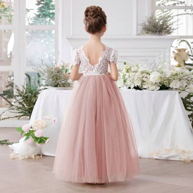 SHEIN Young Girl Lace Trim V-Neck Mesh Party Princess Dress, Suitable For Birthday, Valentine&#39;s Day, Formal Occasions, Celebrations, Stage Performance