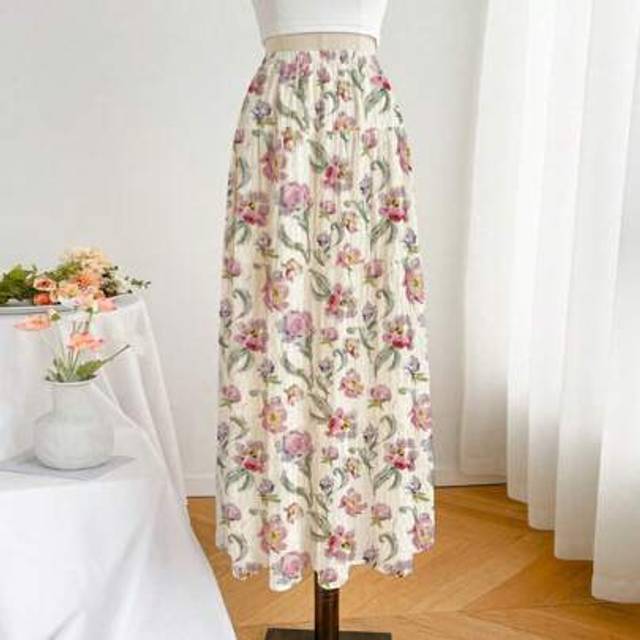 Flirla Summer Floral Patchwork A-Line Skirt Maxi Women Outfit
