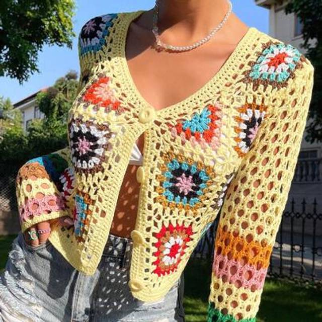 Breezaya Women&#39;s Summer Vacation Floral Crochet Front Button Cardigan