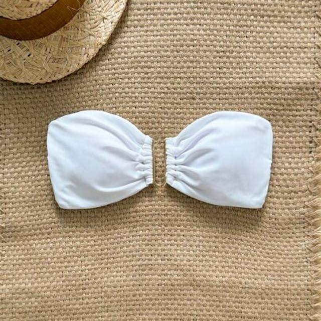SHEIN Women&#39;s Summer Solid Color Strapless Metallic Decor Bikini Top