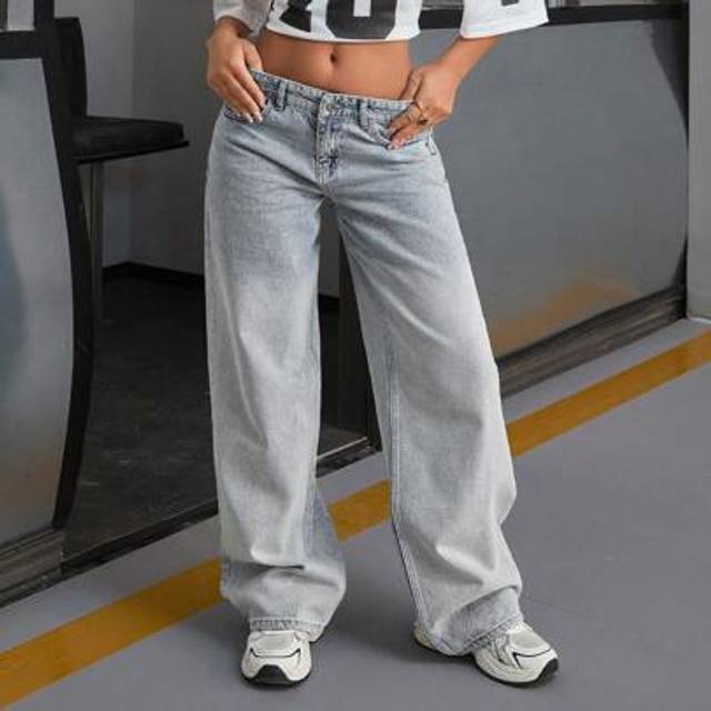 SHEIN LOW WAIST DOUBLE POCKET BLUE JEANS WOMAN Women S Outfits Baggy Jeans Women Womens Baggy Jeans Woman Women S Cargo Pants Women S Clothes Women S Bottom