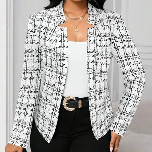 SHEIN Women&#39;s Elegant Elegant Plaid Print Open Front Blazer Jacket
