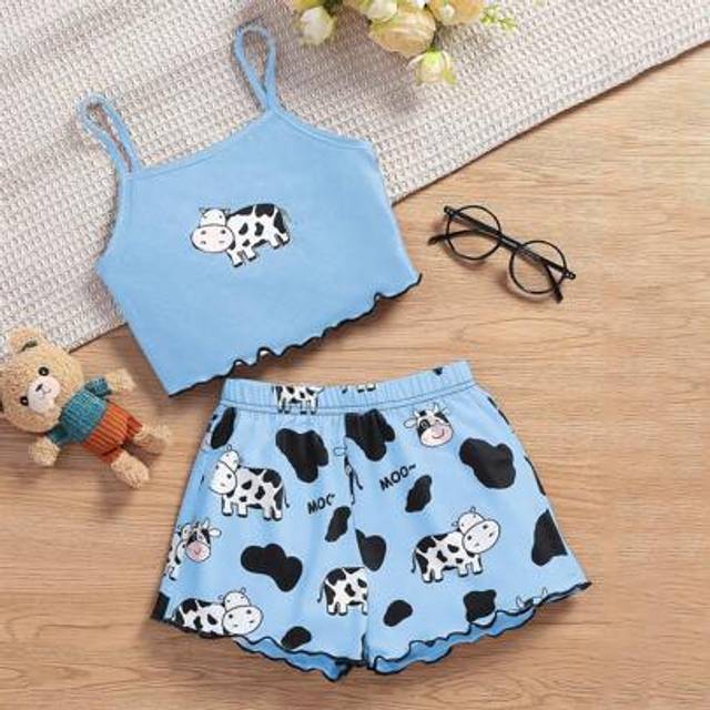 SHEIN Cute Cow Print Casual Fashion Pajamas For Girls