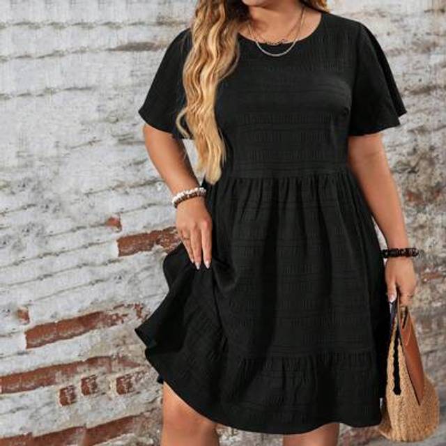 Luneh Plus Size Black Round Neck Short Sleeve Casual Summer Dress