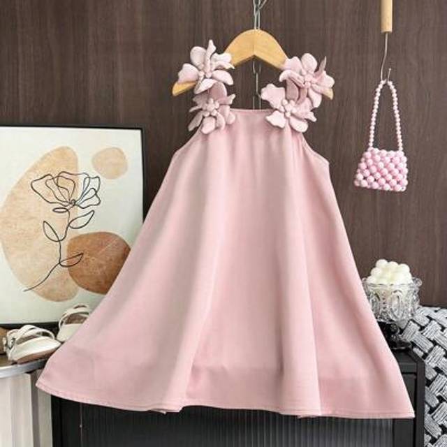 SHEIN Young Girl Cute Woven Fabric Plain Cami Dress For Summer