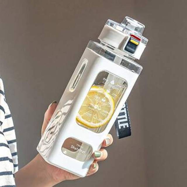 SHEIN 1pc Stylish White Transparent Drinking Bottle With Measurement Markings And One-Hand Open Flip Lid, 700ml Leakproof Sports Water Bottle, An Ideal Choi