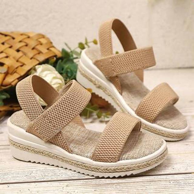 SHEIN Girls&#39; Simple Solid Color Elastic Comfort Thick Sole Summer Sandals, Rope Wedge Platform Sandals