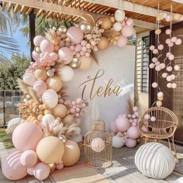 SHEIN 146pcs Light Pink Balloon Arch Set, Light Pink Balloons White Nude Balloons Pink White Balloons Champagne Gold Balloons Suitable For Bohemian Engageme