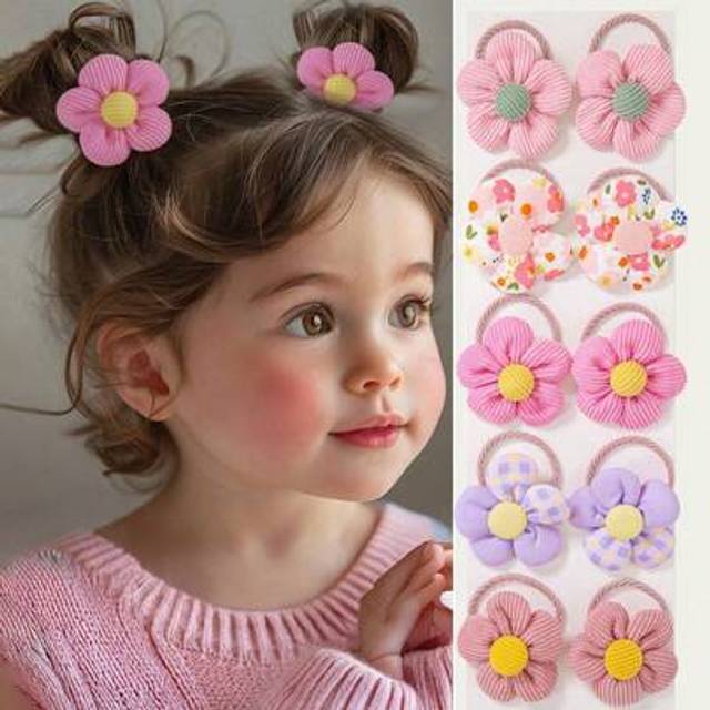 SHEIN 10pcs/Pack Baby Girls Fabric Flower Cute Princess Hair Ties Hair Scrunchies Hair Accessories, Won&#39;t Damage Hair