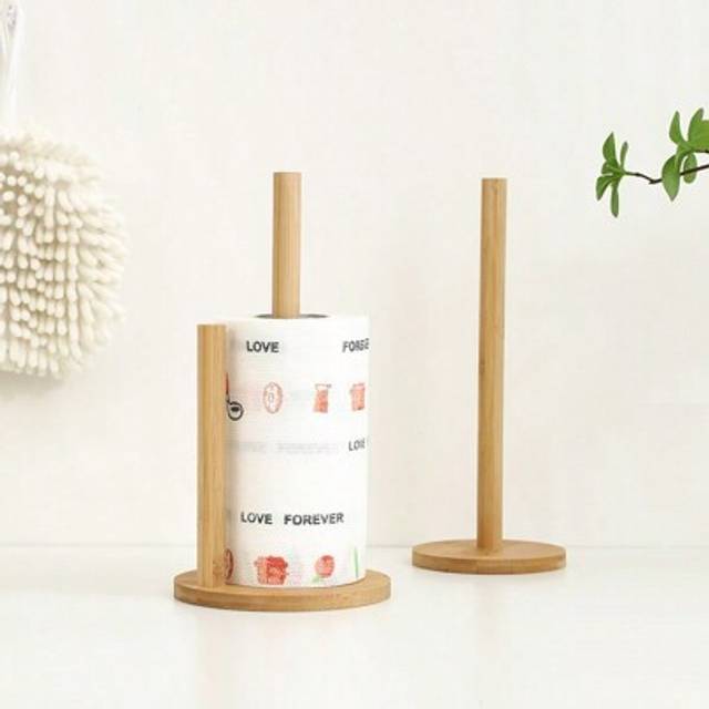 SHEIN 1pc, Wooden Paper Towel Dispenser Holder, Roll Paper Holder, Freestanding Paper Towel Roll Stand, Tissue Rack For Kitchen & Dining Room, Kitchen Stora